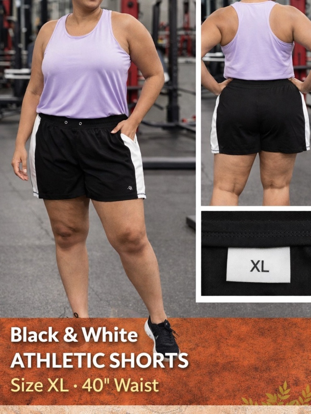 Women's Black and White Athletic Shorts XL 40in waist